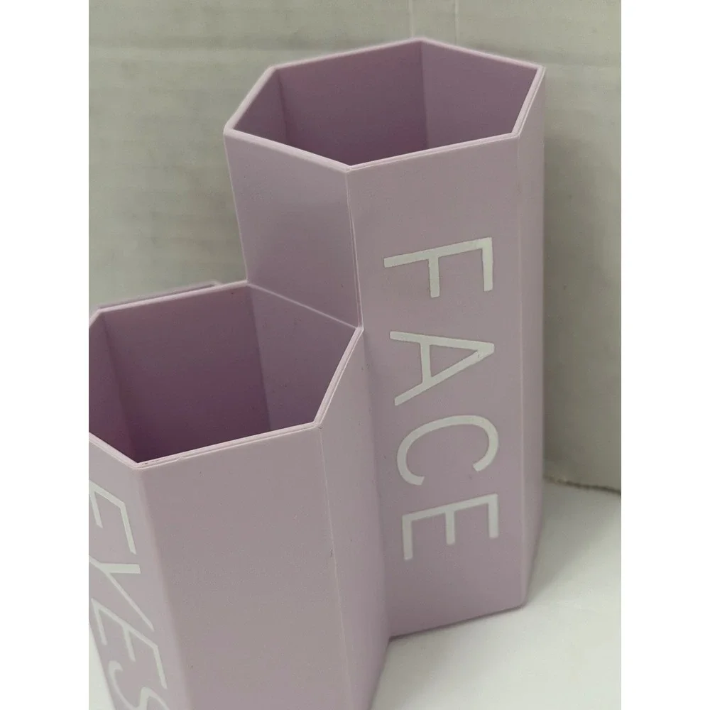 Makeup Brush Holder 3-Slot Cosmetic Storage Face Eyes Lips Lavender Hexagon